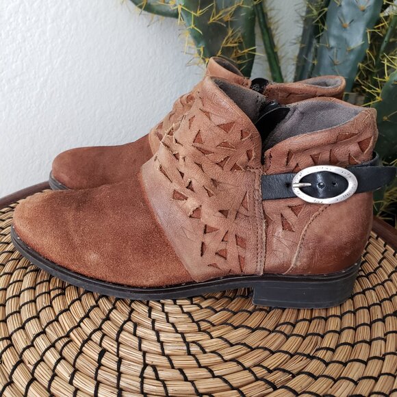 Anthropologie Miz Mooz Erie Short Buckle Boots Brandy size 38 US 8 Slouchy Boho - Picture 6 of 14